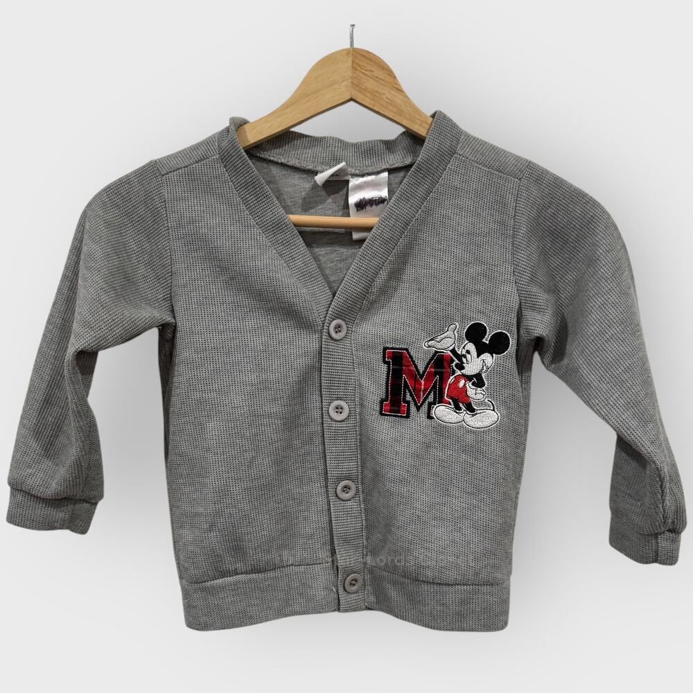 Disney Mickey Mouse Button Front Cardigan 4T Grey Toddler Vintage Inspired Retro